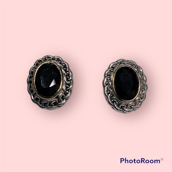 Vintage onyx earrings with gold ribbon and silver braid matches any look! - Picture 1 of 1